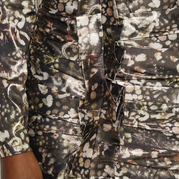 All Saints LILLIANA KETTU High neck Long Sleeve Ruched Mini Gold Black Size 4 - Picture 6 of 9